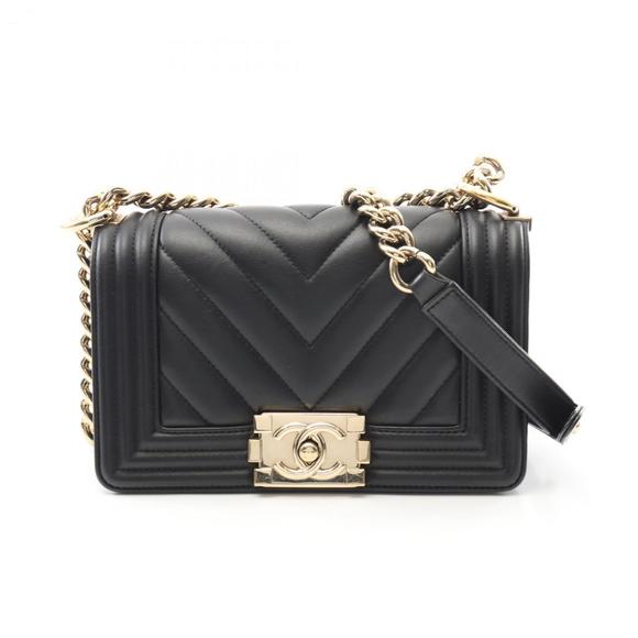 CHANEL Boy Chanel Small Chevron V-Stitch Shoulder Bag in Lambskin Leather, Bl... - Picture 1 of 10